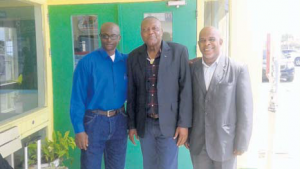 From left: Member of Statia’s Island Council Reuben Merkman of the UPC party, Commissioner Reginald Zaandam and Member of the Island Council Clyde van Putten of the PLP party upon their departure for New York Saturday.