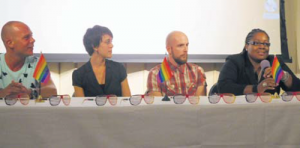 The panel discussion with, from left: Pieter van Amsterdam, Jackie Daley, Justin Simmons, and Lysanne Charles.